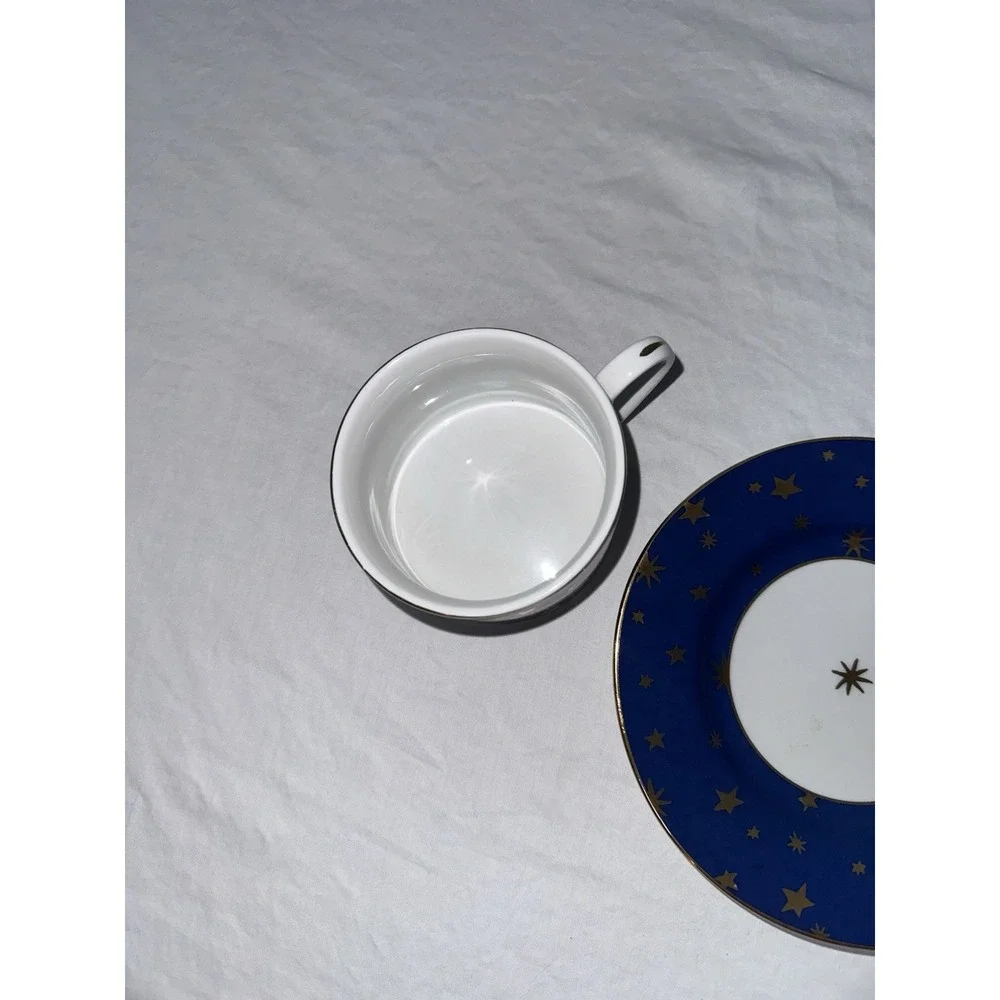Sakura Galaxy Fine Porcelain Flat Bottom Tea Cup & Saucer Celestial Gold Stars